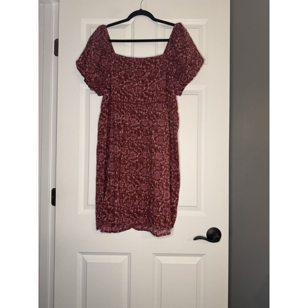 American Eagle Puff Sleeve Babydoll Mini Dress Red White Floral Xl Nwt